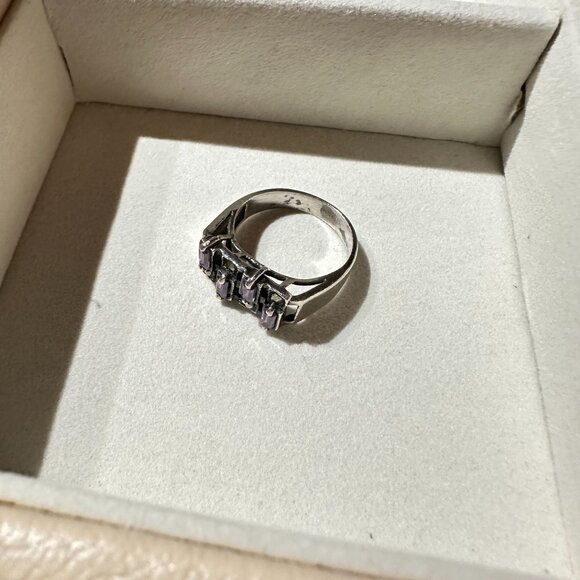 Vintage Amethyst & Marcasite 925 Sterling Silver Ring Size 7 Art Deco - Picture 8 of 11